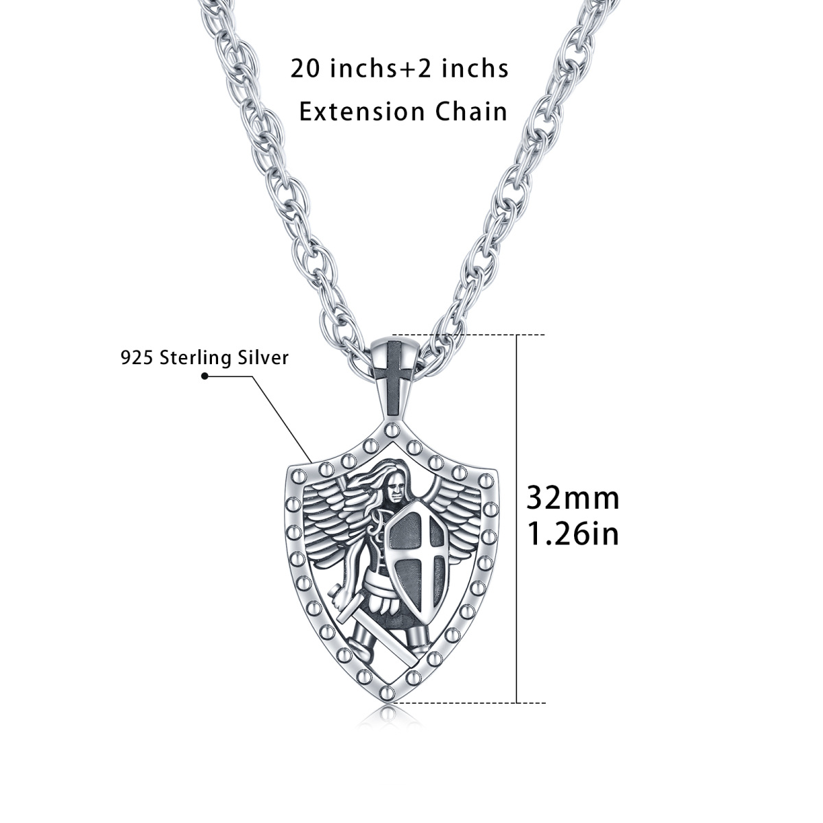 Sterling Silver Cross & Saint Michael & Sword Pendant Necklace-7