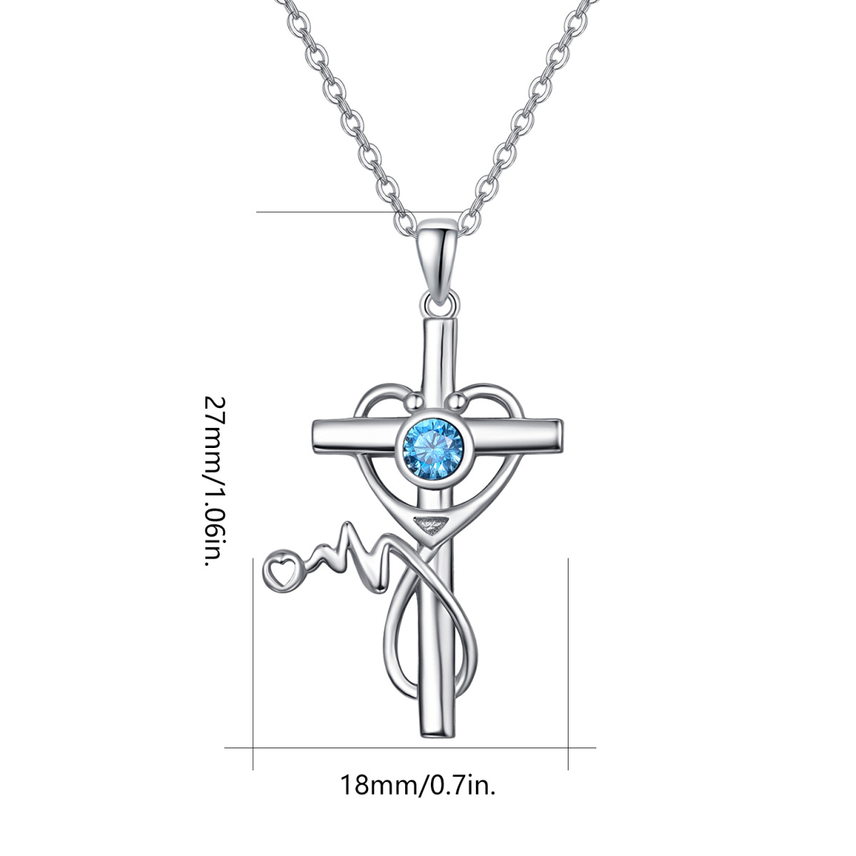 Sterling Silver Cubic Zirconia Cross Bar Necklace-6