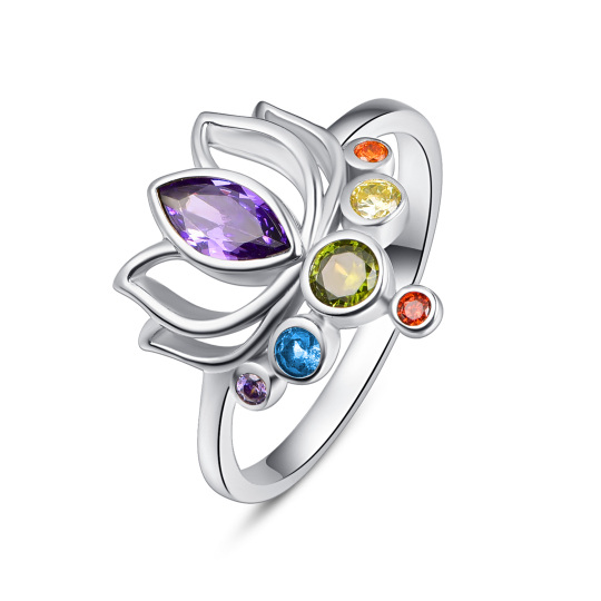 Anello in argento sterling con cristalli di loto e chakra