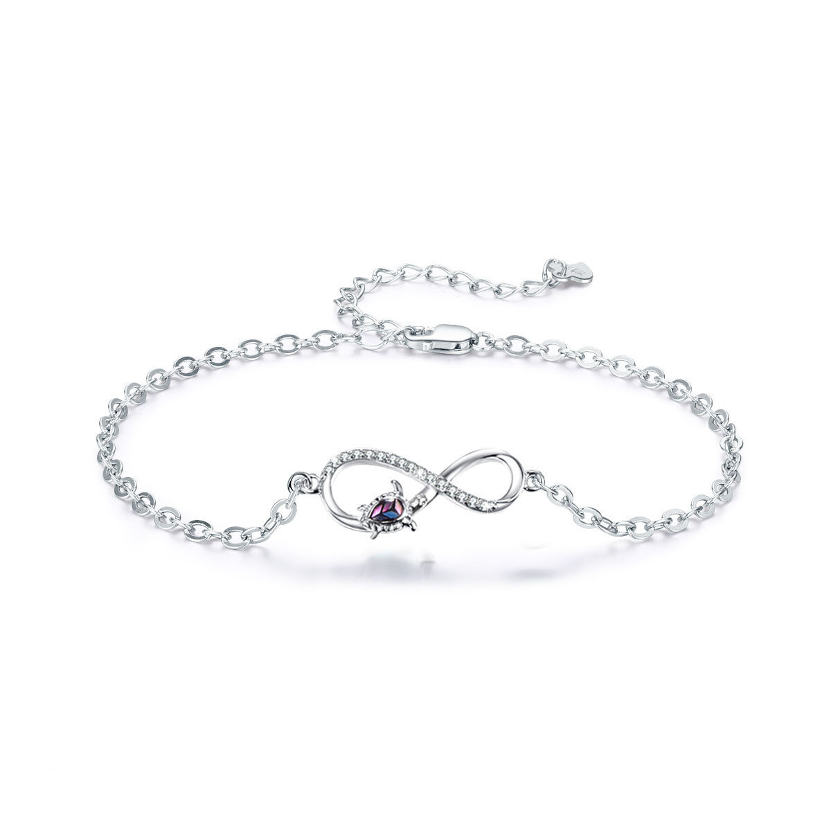 Sterling Silver Cubic Zirconia Sea Turtle & Infinity Symbol Single Layer Anklet-1