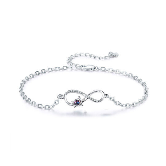 Sterling Silver Cubic Zirconia Sea Turtle & Infinity Symbol Single Layer Anklet