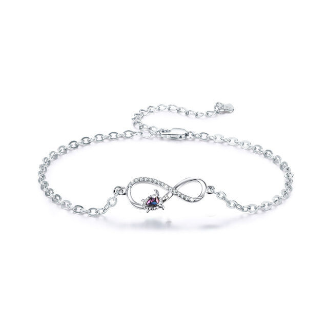 Sterling Silver Cubic Zirconia Sea Turtle & Infinity Symbol Single Layer Anklet-5