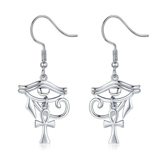 Sterling Silver Cross & Eye Of Horus Drop Earrings-4