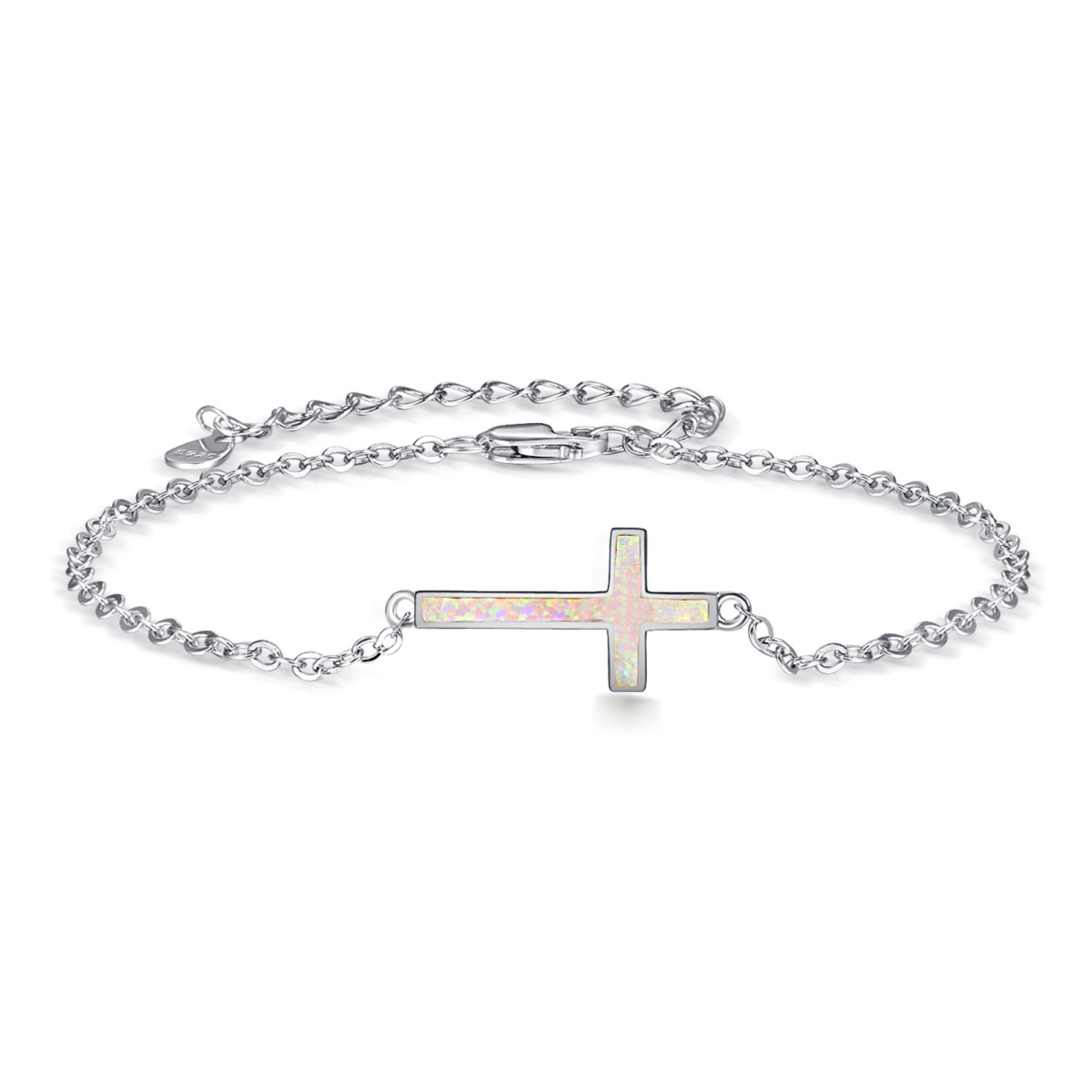 Sterling Silver Opal Cross Pendant Bracelet-1