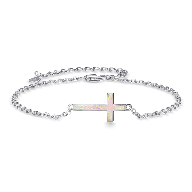Sterling Silver Opal Cross Pendant Bracelet-0