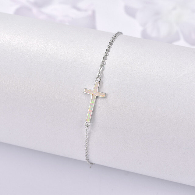 Sterling Silver Opal Cross Pendant Bracelet-2