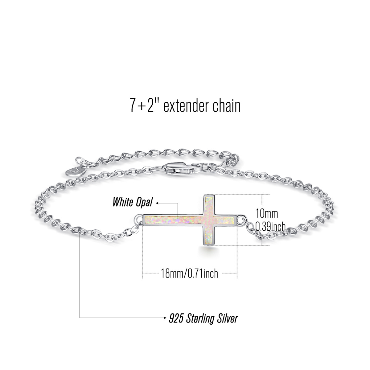 Sterling Silver Opal Cross Pendant Bracelet-4