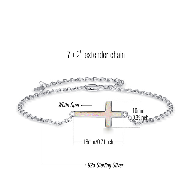Sterling Silver Opal Cross Pendant Bracelet-3