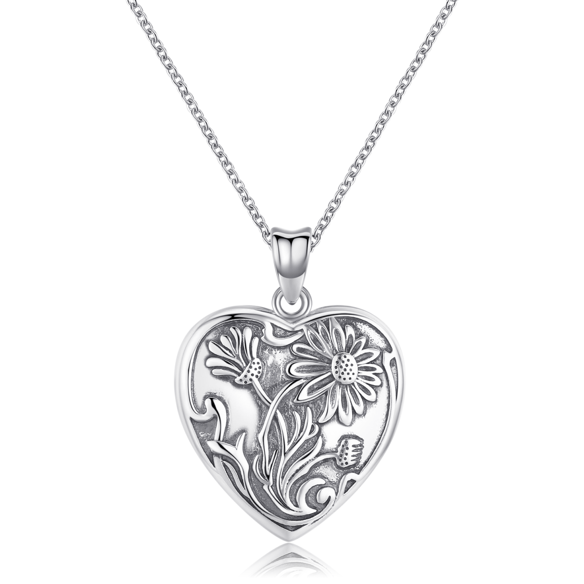 Sterling Silver Sunflower & Personalized Photo Locket Necklace-1