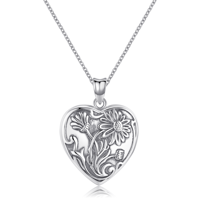 Collana con medaglione fotografico personalizzato girasole in argento sterling-1