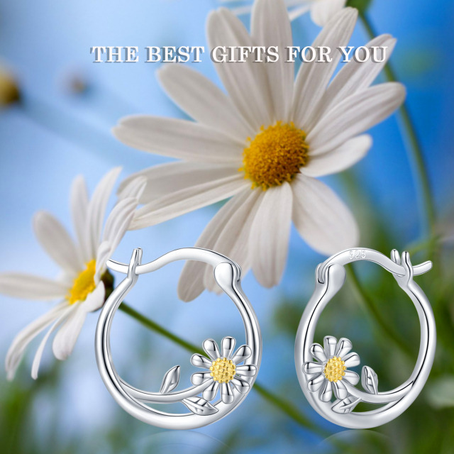 Boucles d'oreilles marguerite en argent sterling bicolore-7