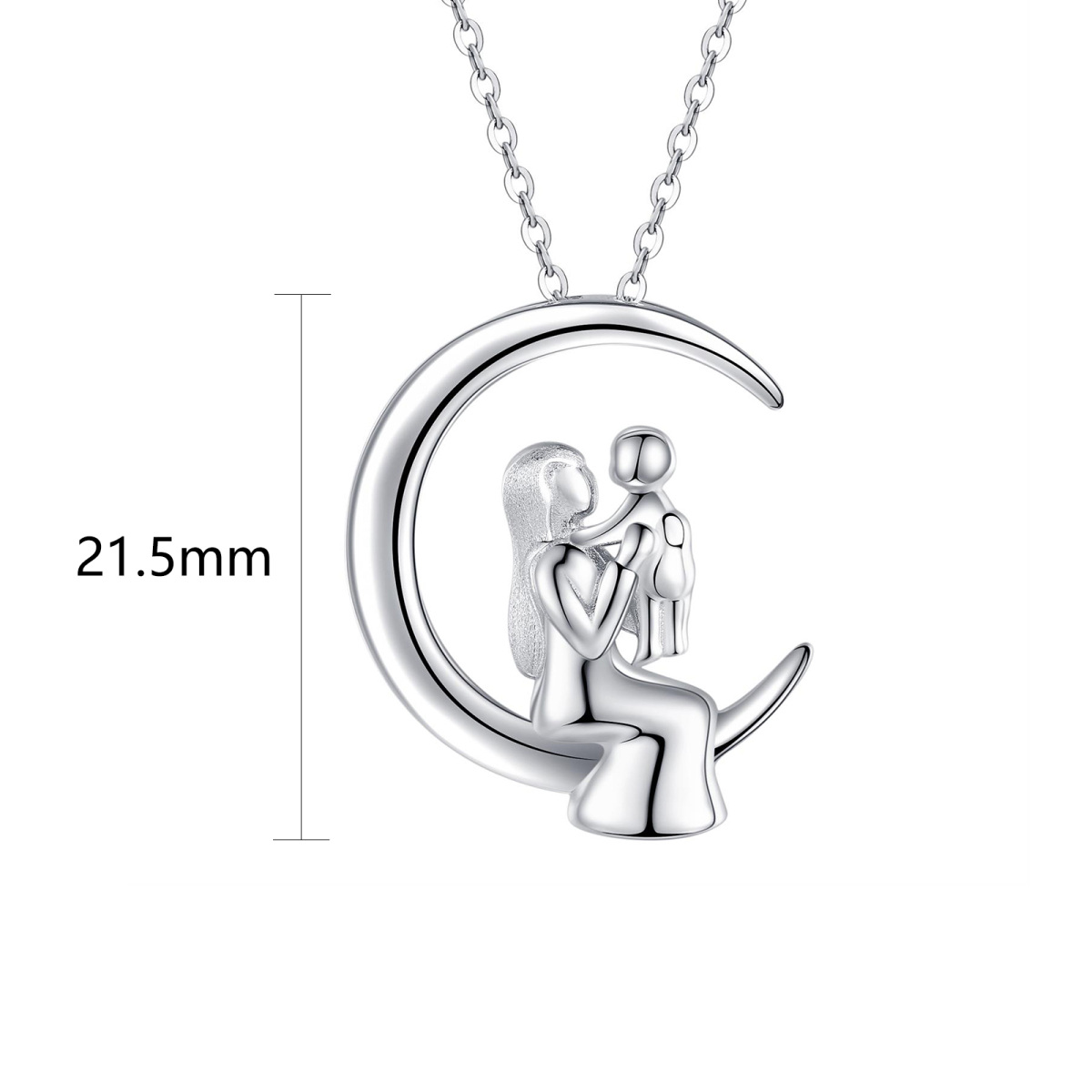 Sterling Silver Mother & Daughter & Moon Pendant Necklace-5