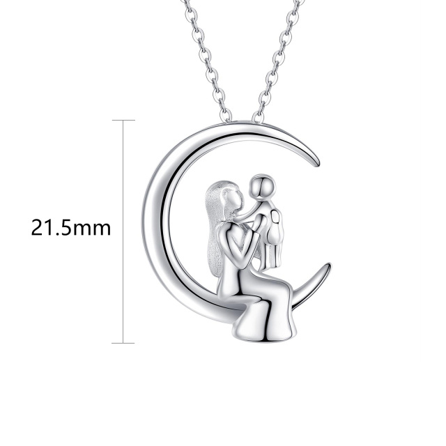 Sterling Silver Mother & Daughter Moon Pendant Necklace-4