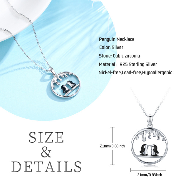 Sterling Silver Two-tone Cubic Zirconia Penguin Lover Pendant Necklace-5