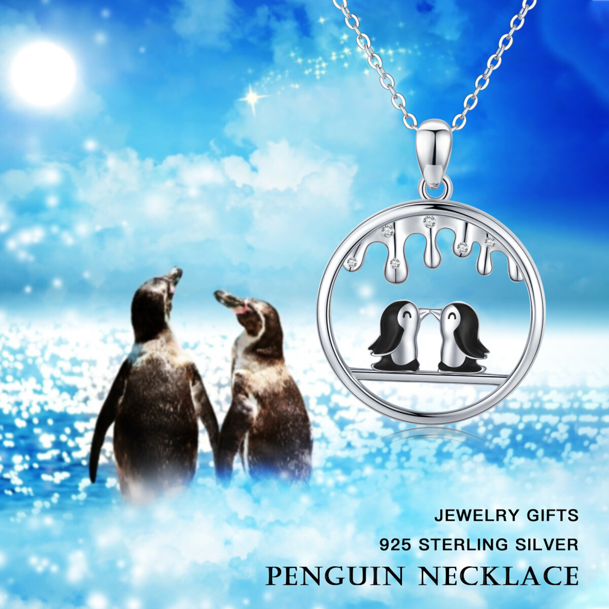 Sterling Silver Two-tone Cubic Zirconia Penguin Lover Pendant Necklace-7