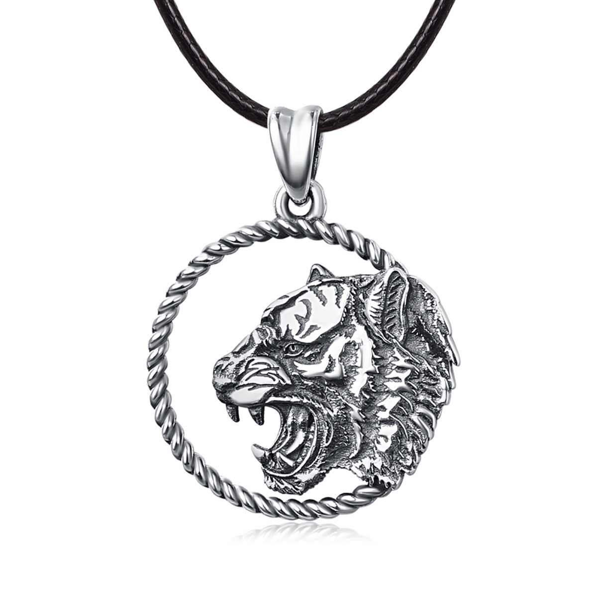 Sterling Silver Tiger Pendant Necklace-1