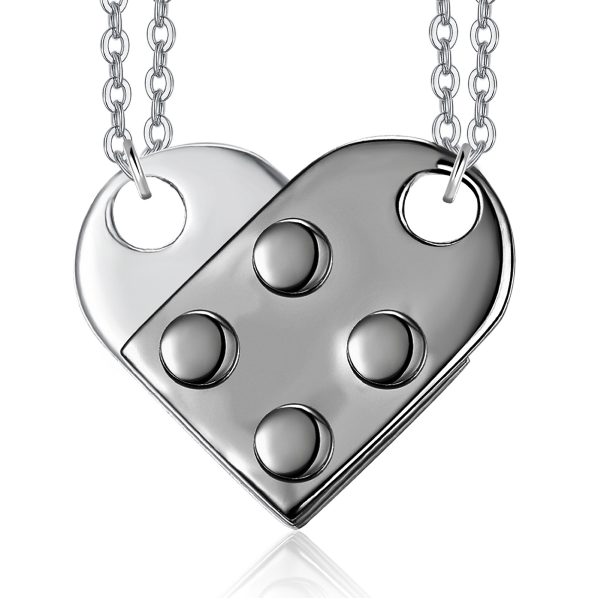 Sterling Silver Two-tone Couple Pendant Necklace-1