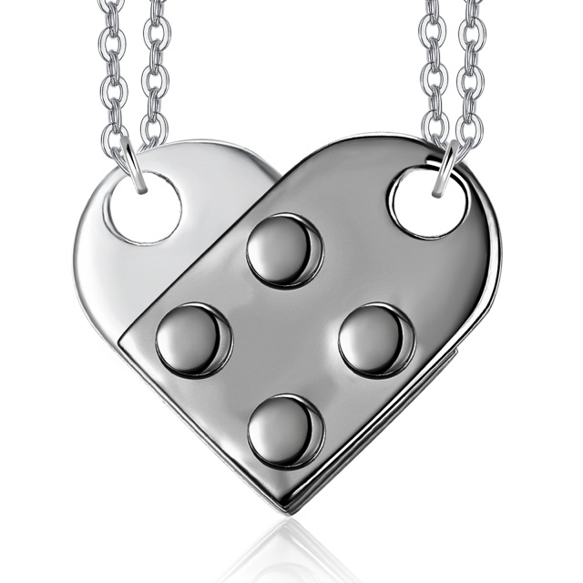 Sterling Silver Two-tone Couple Pendant Necklace-0