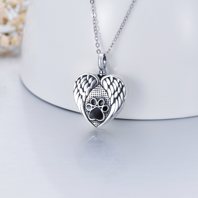 Sterling Silver Paw & Angel Wing & Heart Urn Necklace for Ashes-5