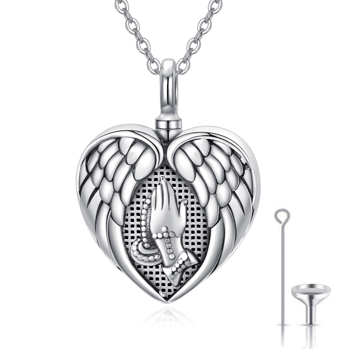 Sterling Silver Angel Wing & Heart Urn Necklace for Ashes-1
