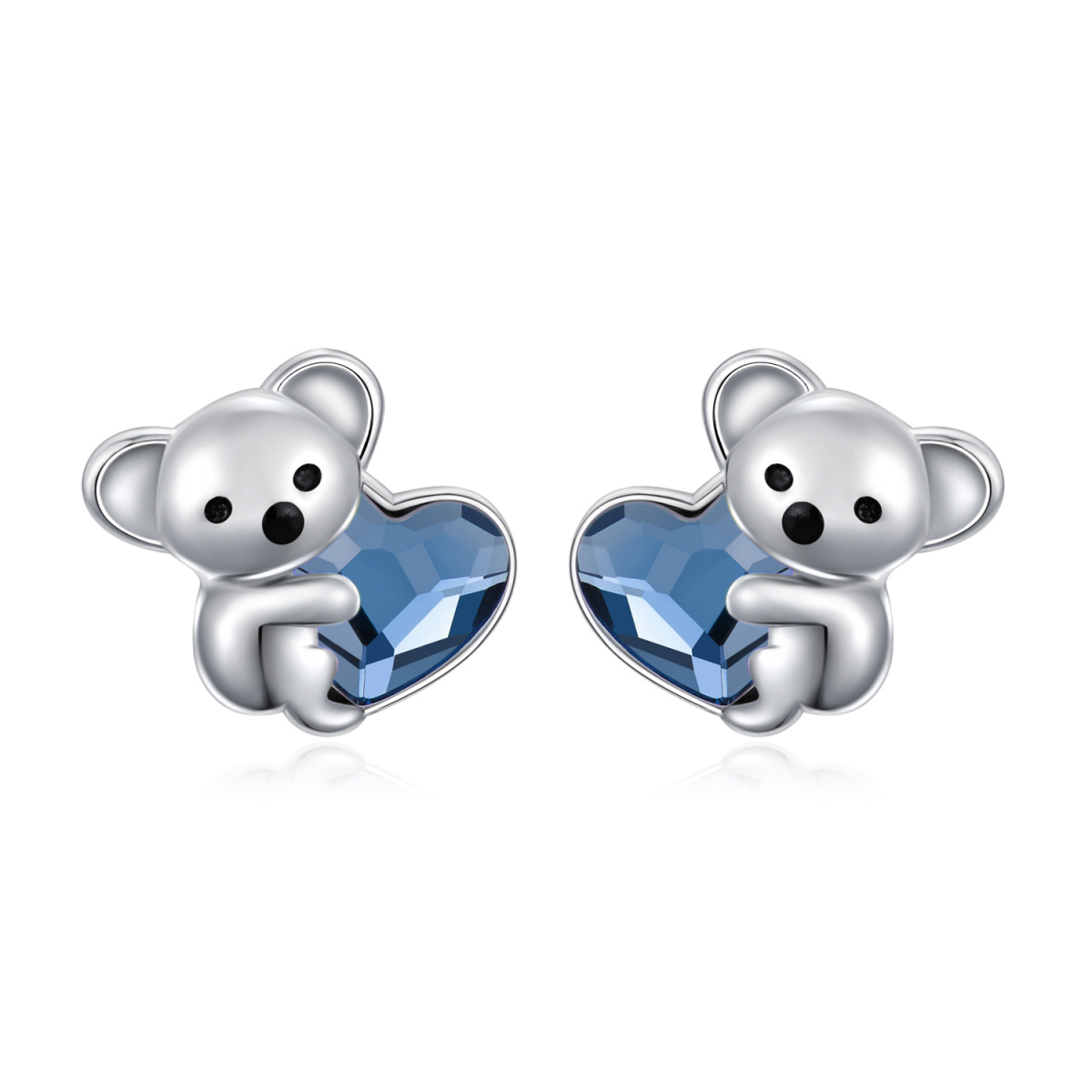 Sterling Silver Heart Shaped Crystal Koala Stud Earrings-1