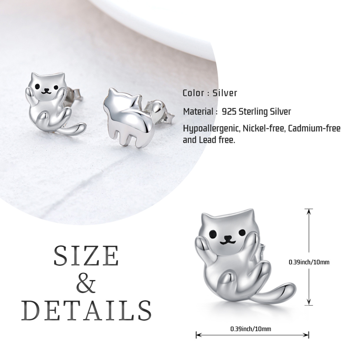 Sterling Silver Cat Stud Earrings-6