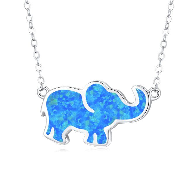 Sterling Silver Opal Elephant Pendant Necklace-4