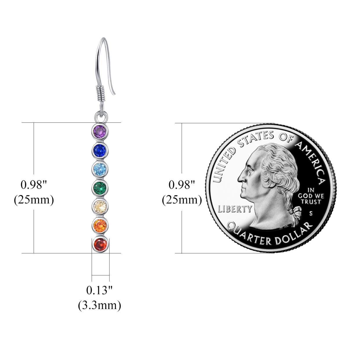 Sterling Silver Circular Shaped Cubic Zirconia Chakras Drop Earrings-6