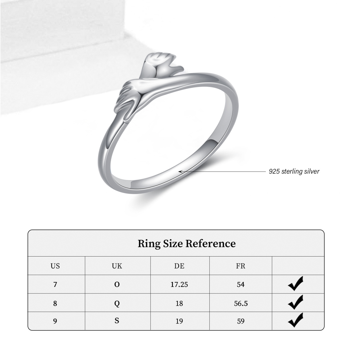 Bague en argent sterling « Hold Hands » (se tenir la main) -5