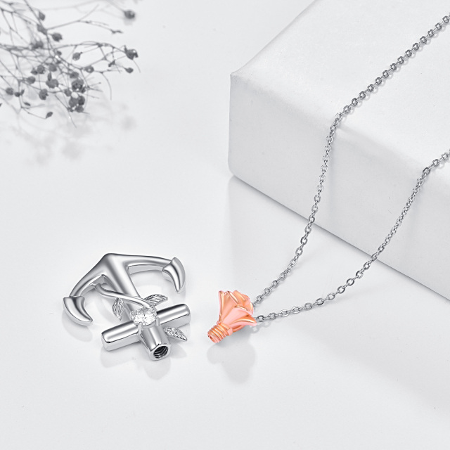 Urna de âncora de prata esterlina S925 para colar com pingente de cremação de flor rosa Ashe-3