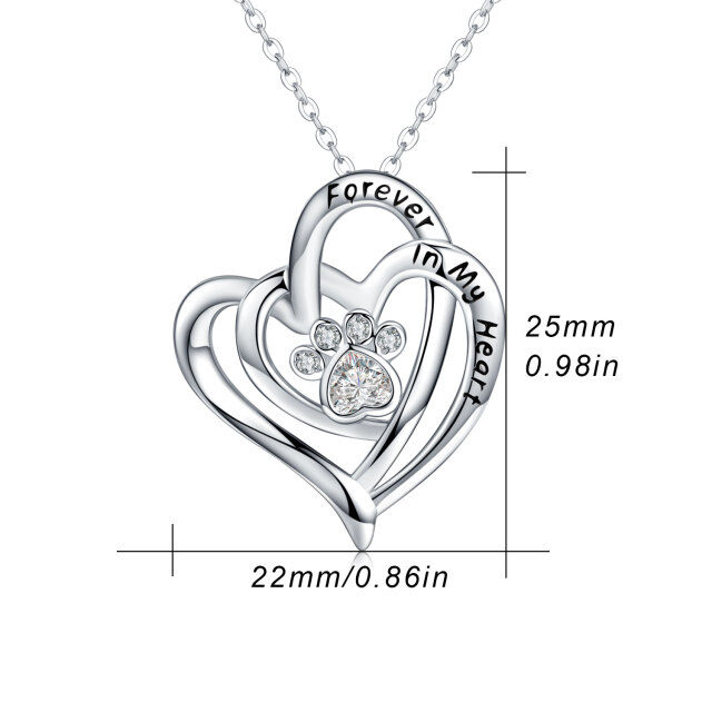 Sterling Silver Heart Shaped Crystal & Cubic Zirconia Dog & Paw & Heart Pendant Necklace with Engraved Word-4