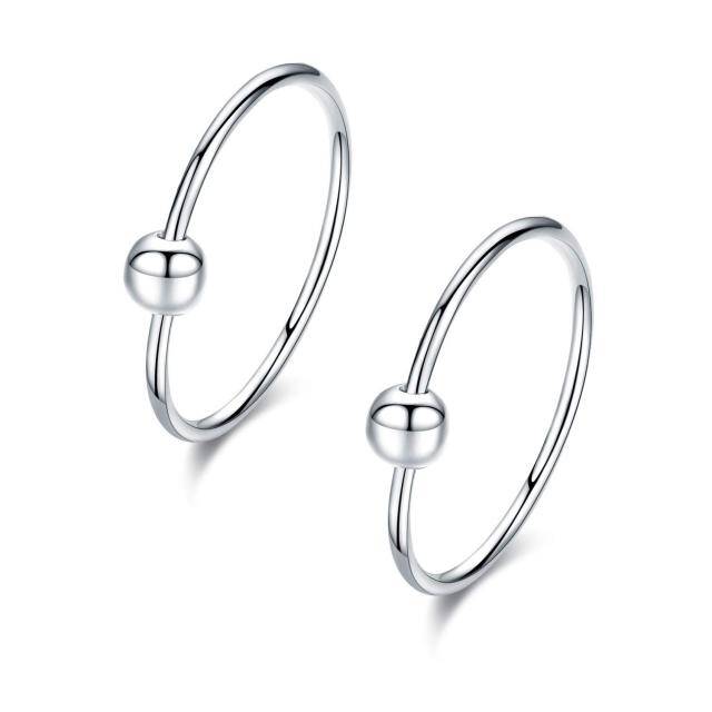 Sterling Silver Bead Hoop Earrings-2