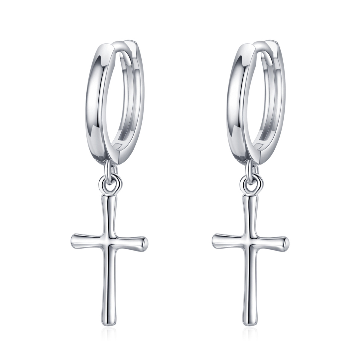 Sterling Silver Cross Hoop Earrings-1