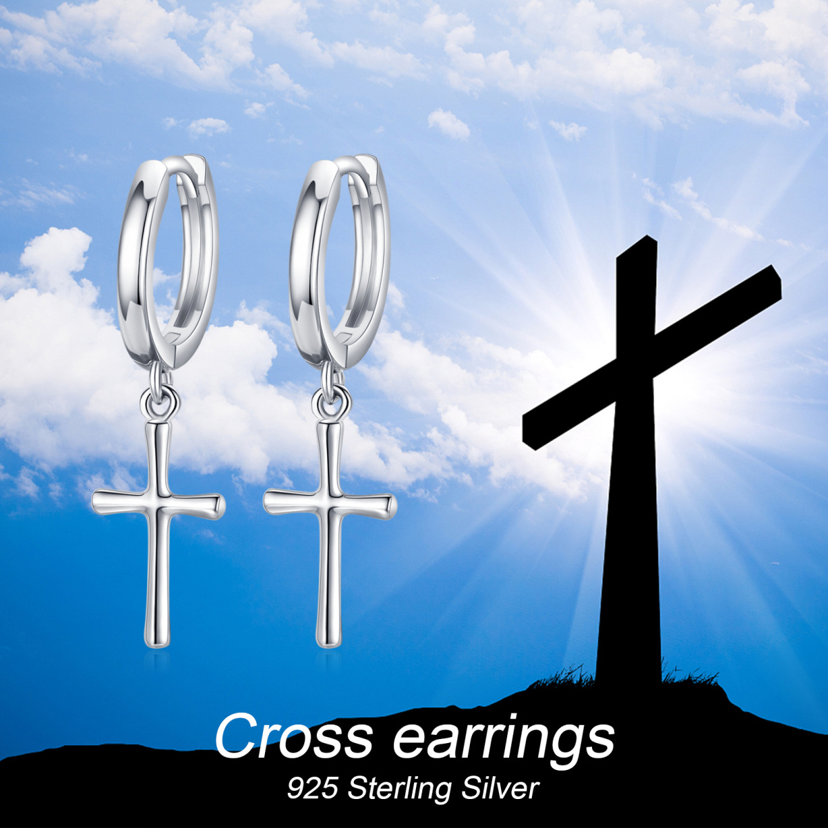 Sterling Silver Cross Hoop Earrings-7