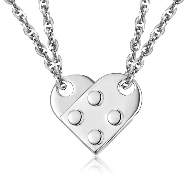 Sterling Silver Heart & Lock Pendant Necklace-0