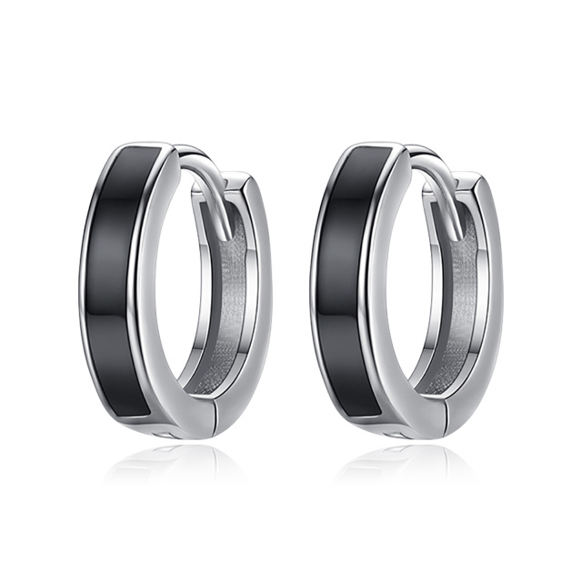 Sterling Silver Round Hoop Earrings-1