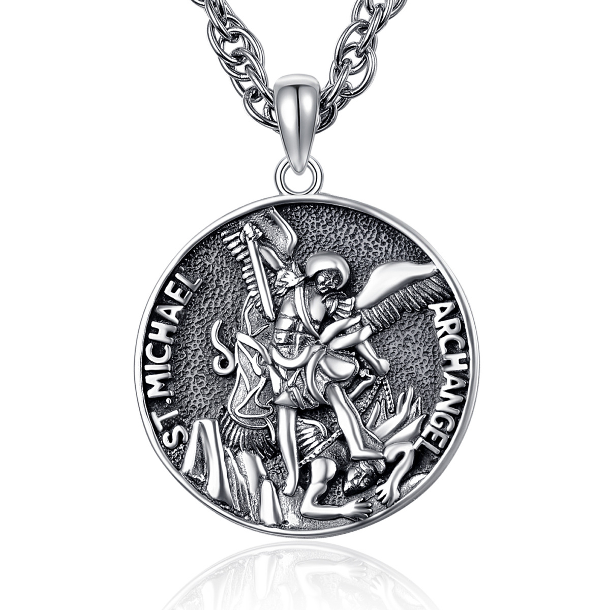 Sterling Silver Saint Michael Pendant Arch Angel Necklace with Engraved Word-1