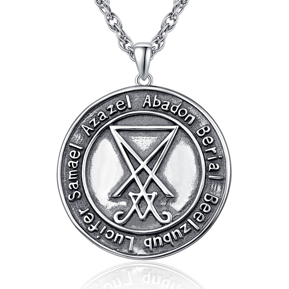 Sterling Silver with Black Plated Goat & Pentagram Pendant Necklace for Men-1