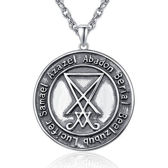 Sterling Silver with Black Plated Goat & Pentagram Pendant Necklace for Men
