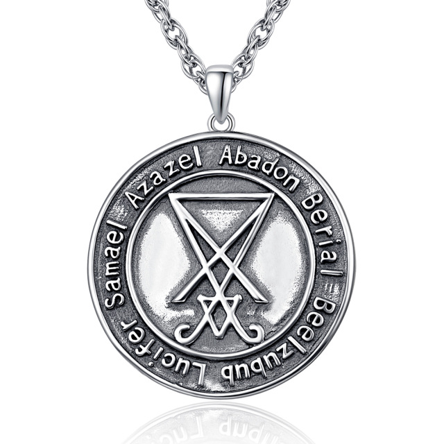 Sterling Silver with Black Plated Goat & Pentagram Pendant Necklace for Men-0