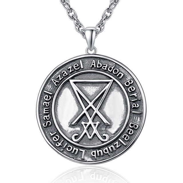 Sterling Silver with Black Plated Goat & Pentagram Pendant Necklace for Men-3