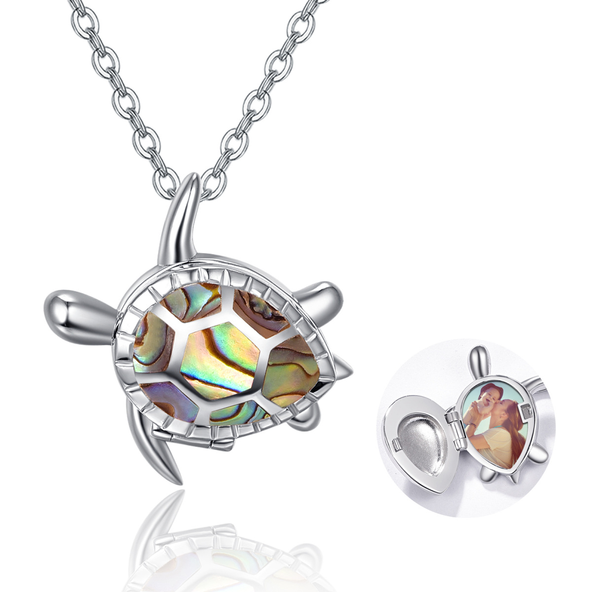 Sterling Silver Abalone Shellfish Turtle Personalized Photo Locket Necklace-1