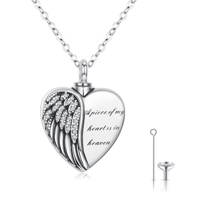 Sterling Silver Angel Wing A Piece of My Heart is in Heaven Urn Necklace for Ashes-0