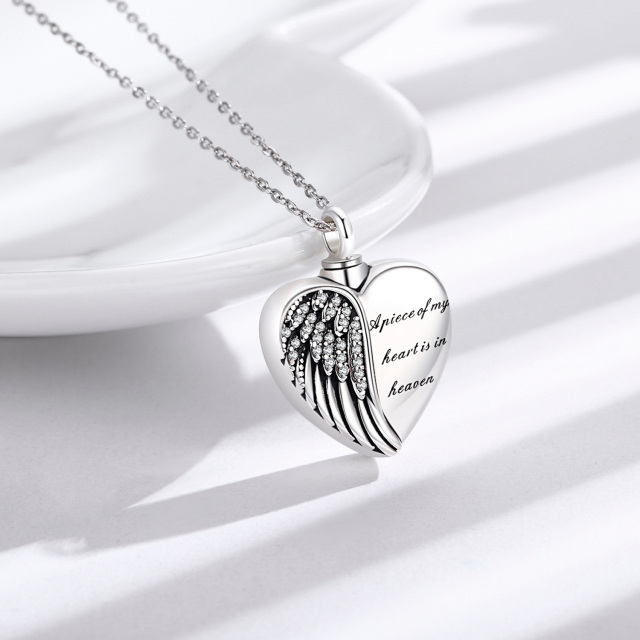 Sterling Silver Angel Wing A Piece of My Heart is in Heaven Urn Necklace for Ashes-3