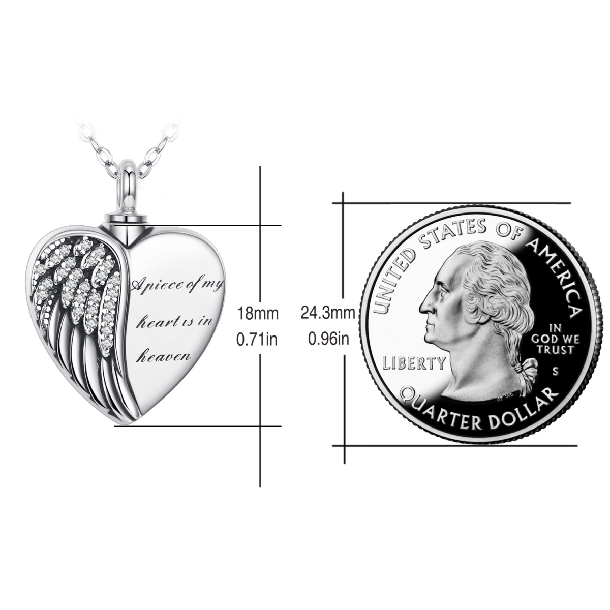 Sterling Silver Angel Wing A Piece of My Heart is in Heaven Urn Necklace for Ashes-6