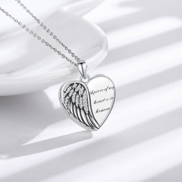 Colar de prata esterlina em forma de pena circular e coração com foto medalhão personaliza-4