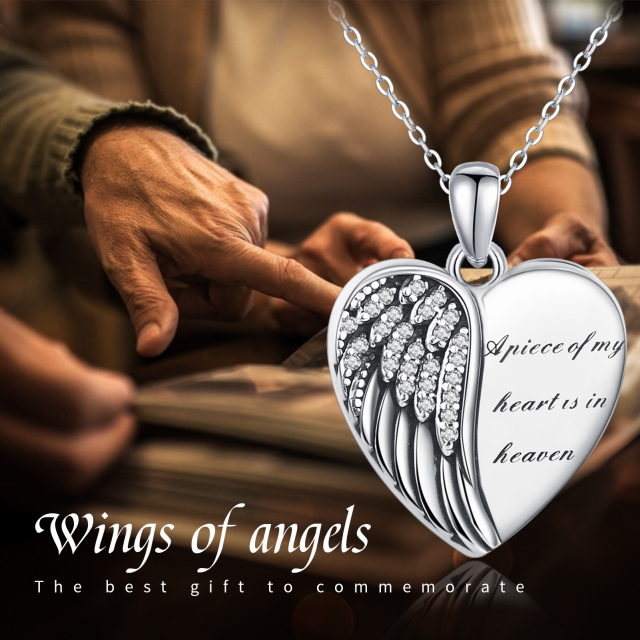 Sterling Silver Circular Shaped Feather & Heart Personalized Photo Locket Necklace with Engraved Word-3
