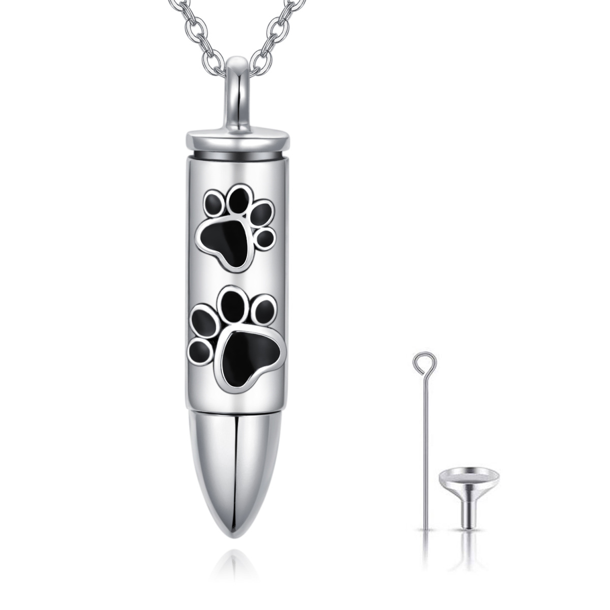 Sterling Silver Dog Paw Bullet Shaped Urn Necklace for Ashes for Men-1