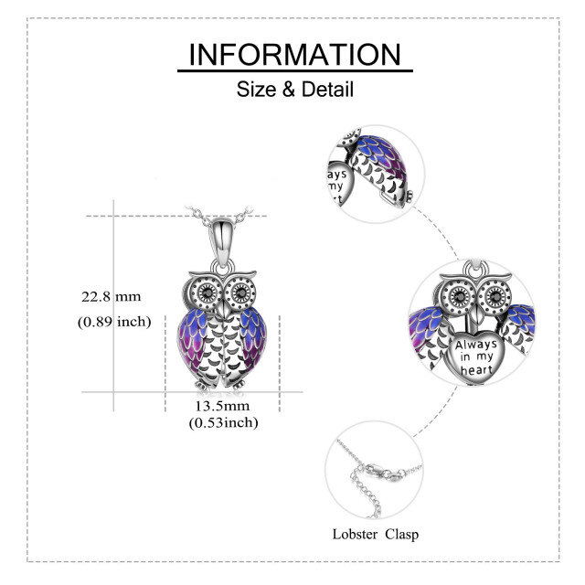 Sterling Silver Circular Shaped Cubic Zirconia Owl Urn Necklace for Ashes with Engraved Word-2