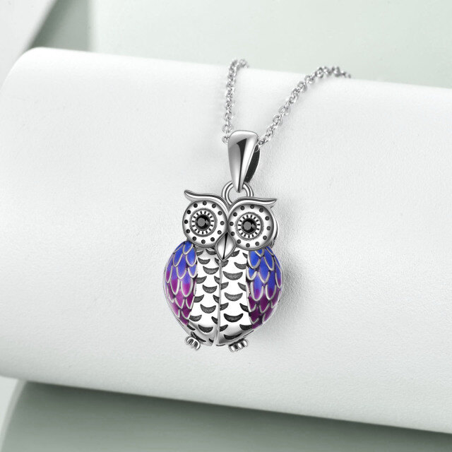 Sterling Silver Circular Shaped Cubic Zirconia Owl Urn Necklace for Ashes with Engraved Word-3